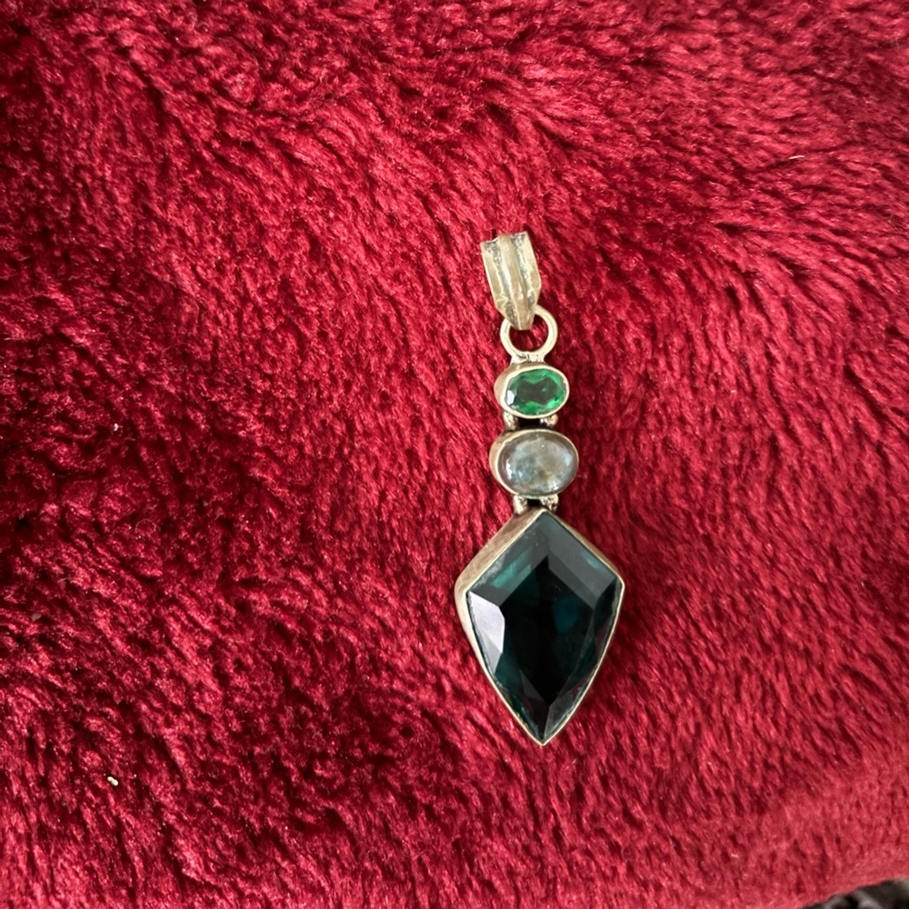 Sterling Silver Green and Blue Gemstone Pendant - Women Jewelry